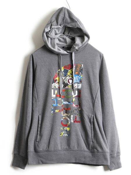 40周年記念モデル ■ ノースフェイス TRANS ANTARCTICA EXPEDITION 90 総柄 ロゴ プリント スウェット パーカー ( レディース L ) 古着 灰| US古着 中古 The North Face スウェットパーカー スエット トレーナー グレー フーディー 裏起毛 ポケット付き フード 女性 2トーン