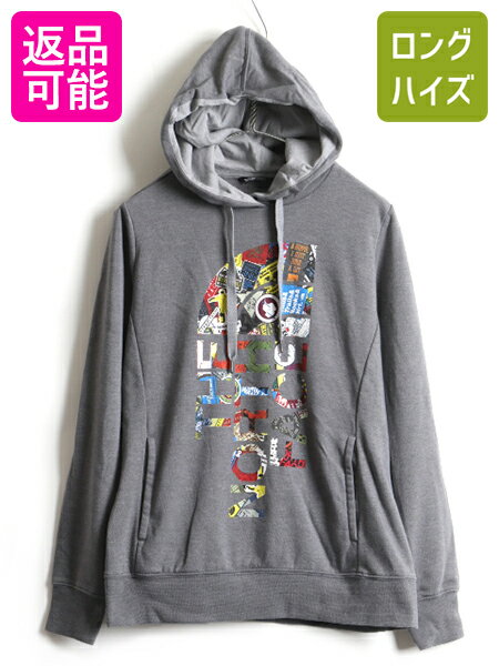 40周年記念モデル ■ ノースフェイス TRANS ANTARCTICA EXPEDITION 90 総柄 ロゴ プリント スウェット パーカー ( レディース L ) 古着 灰| US古着 中古 The North Face スウェットパーカー スエット トレーナー グレー フーディー 裏起毛 ポケット付き フード 女性 2トーン
