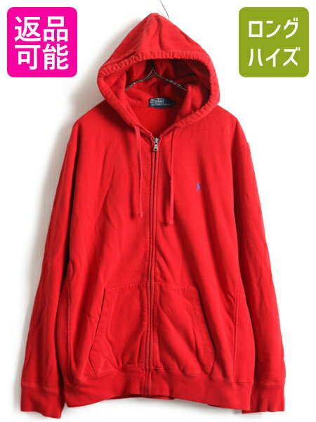 90's ■ POLO ポロ ラルフローレン サイドパネル フルジップ スウェット フード パーカー ( 男性 メンズ L ) 古着 トレーナー ワンポイント| 中古 90年代 ラルフ オールド RALPH LAUREN ポニー刺繍 ワンポイント スウェットパーカーフードパーカー ジップパーカー 裏起毛 赤