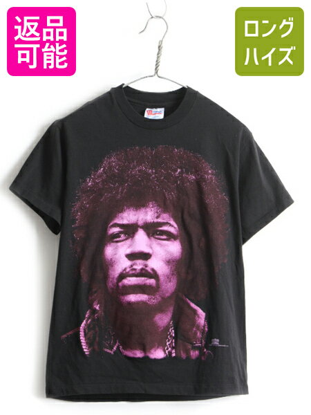 90 039 s USA製 人気 黒 ★ jimi Hendrix ジミ ヘンドリックス 大判 プリント 半袖 Tシャツ ( メンズ 男性 M ) 古着 ジミヘン バンドT ロックT US古着 中古 半袖tシャツ プリントT プリントTシャツ バンドTシャツ ロックTシャツ ブラック カットソー 男性 アメカジ WINTERLAND