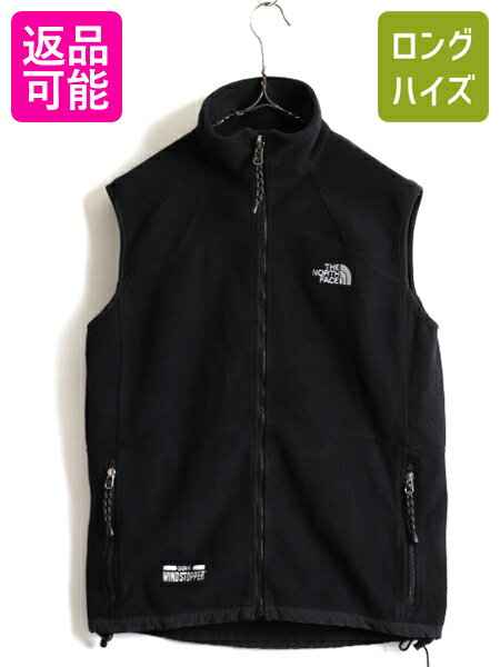 【10/8 マラソン7倍!】 希少サイズ S 人気 黒 ■ ノースフェイス GORE WINDSTOPPER フルジップ フリース ベスト ( メンズ ) 古着 The North Face ハイネック 無地| 中古 アメカジ フリースベスト ワンポイント ロゴ刺繍 ブラック 男性 アウトドア ノース ノースリーブ 防風
