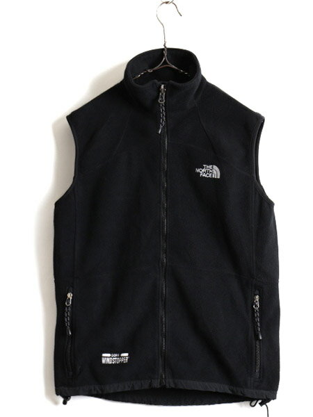 【10/8 マラソン7倍!】 希少サイズ S 人気 黒 ■ ノースフェイス GORE WINDSTOPPER フルジップ フリース ベスト ( メンズ ) 古着 The North Face ハイネック 無地| 中古 アメカジ フリースベスト ワンポイント ロゴ刺繍 ブラック 男性 アウトドア ノース ノースリーブ 防風