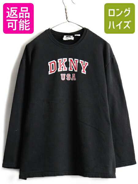 90's オールド 希少サイズ S ■ DKNY CLASSIC ダナキャラン クルーネック ロゴプリント スウェット ( メンズ レディース ) 古着 トレーナー| US古着 90年代 ロゴスウェット プルオーバー 裏起毛 プリントスウェット 黒 ブラック トレーナー ボックス カットソー 男女兼用のサムネイル