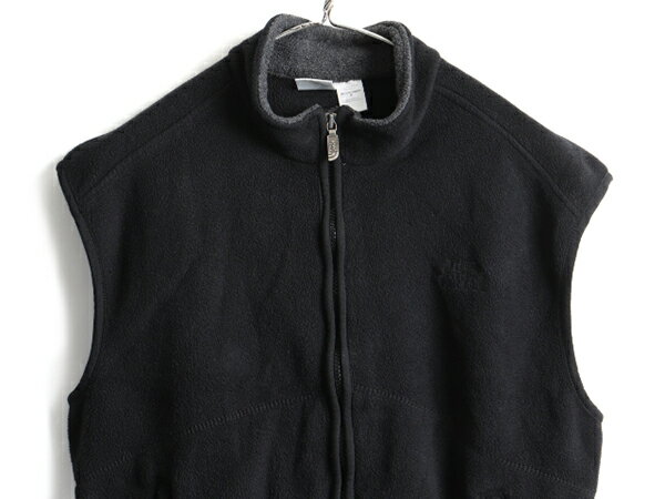 90's USA製 オールド 人気 黒 ■ ノースフェイス フルジップ ハイネック フリース ベスト ( メンズ M ) 古着 The North face ワンポイント | 中古 90年代 男性 アメリカ製 重ね着 ノースリーブ フリースベスト ジップアップ ロゴ刺繍 アウトドア ポケット付き ブラック
