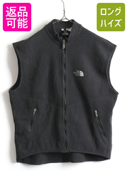 90's USA製 オールド 人気 黒 ■ ノースフェイス フルジップ ハイネック フリース ベスト ( メンズ L ) 古着 90年代 The North face 重ね着| US古着 中古 アメリカ製 男性 ノースリーブ フリースベスト ワンポイント ロゴ刺繍 アウトドア ポケット付き ブラック アメカジ