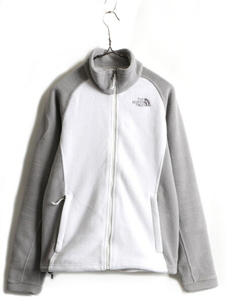 日本未発売 US企画 ■ ノースフェイス 2トーン フルジップ ハイネック フリース ジャケット ( レディース M ) 古着 The North Face 白 灰| 中古 女性 フリースジャケット ジャンパー ブルゾン ワンポイント ロゴ ノース アウトドア KHUMBU JACKET AY2U ホワイト グレー