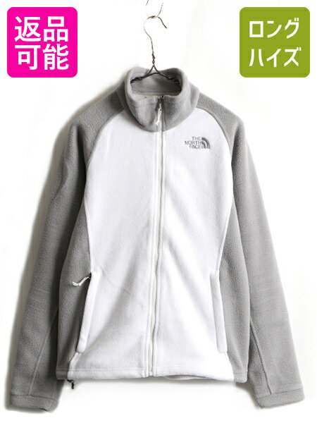 日本未発売 US企画 ■ ノースフェイス 2トーン フルジップ ハイネック フリース ジャケット ( レディース M ) 古着 The North Face 白 灰| 中古 女性 フリースジャケット ジャンパー ブルゾン ワンポイント ロゴ ノース アウトドア KHUMBU JACKET AY2U ホワイト グレー