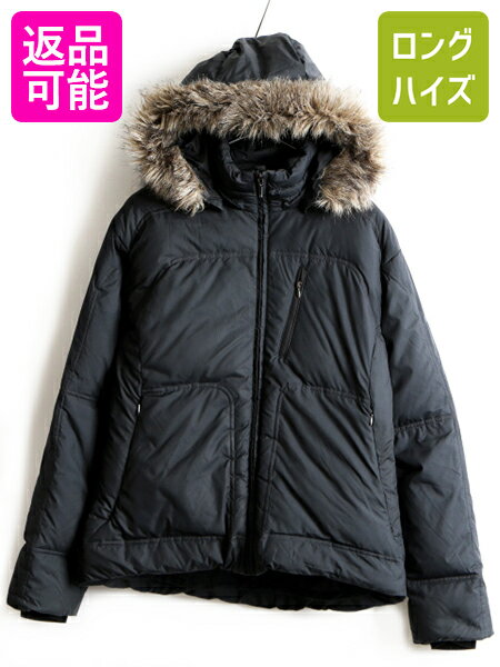 人気 黒 ■ コロンビア 脱着 ファー フード付き フルジップ ダウン ジャケット ( 女性 レディース L ) 古着 COLUMBIA ジャンパー アウター| US古着 ダウンジャケット ブラック フェイクファー 脱着フード ナイロン あったか 軽い ハイネック フーディー 防寒 防風 アメカジのサムネイル