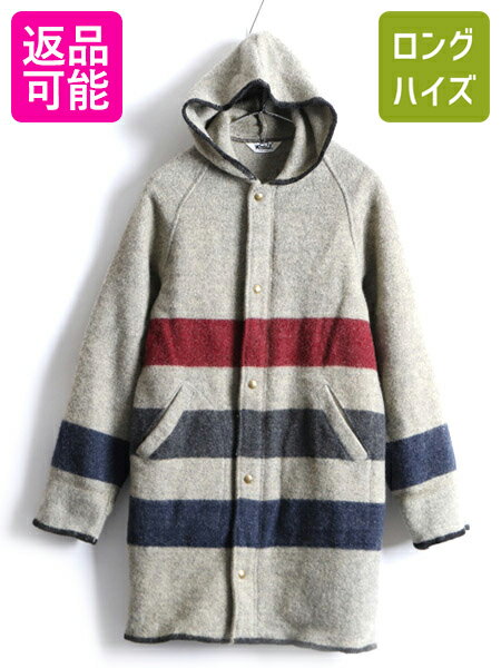 70's USA製 ビンテージ ■ WOOLRICH ウールリッチ ボーダー ウール ブランケット パーカー ジャケット ( メンズ S 程) 古着 コート 70年代| 中古 男性 アメリカ製 白タグ ウールコート ウールジャケット ジャンパー フルジップ ポケット付き マルチボーダー グレー アメカジのサムネイル