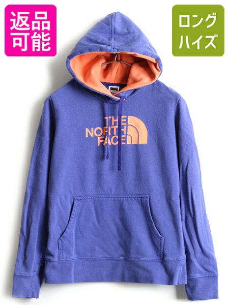 希少サイズ S ■ ノースフェイス ロゴ プリント 2トーン スウェット フード パーカー ( レディース ) 古着 The North Face 裏起毛 スエット| 中古 女性 プルオーバー トレーナー プリントパーカー フードパーカー ロゴパーカー フーディ ブルー オレンジ ノース アウトドア