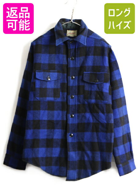 80's USA製 ビンテージ ■ MELTON ブロック チェック 長袖 ウール シャツ ( 15 メンズ M 程) 古着 CPO 厚手 80年代 メルトン 青 黒 2トーン| US古着 中古 アメリカ製 男性 長袖シャツ シャツジャケット チェックシャツ ブラック ブルー バッファロー ポケット付き アメカジのサムネイル