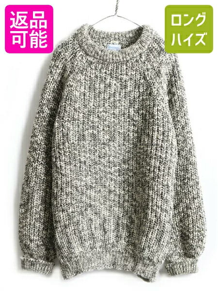 ハンドスパン 80s 英国製 ビンテージ ■ SEACOAST クルーネック ウール 長袖 ニット セーター ( 男性 メンズ L ) 古着 ローゲージ 手つむぎ| 中古 80年代 イングランド製 ニットセーター 長袖ニット 長袖セーター ざっくり プルオーバー モノトーン 厚手 肉厚 ウールマークのサムネイル