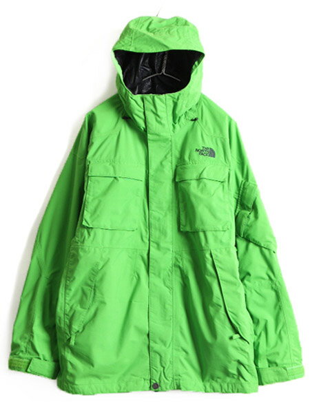 ■ ノースフェイス HyVent ライナー付き ナイロン マウンテンパーカー ジャケット ( メンズ M ) 古着 The North Face マンパ ジャンパー| 中古 ノース ハイベント マウンテン パーカー ナイロンジャケット フードパーカー 緑 黄緑 ライム グリーン ワンポイント ロゴ 刺繍