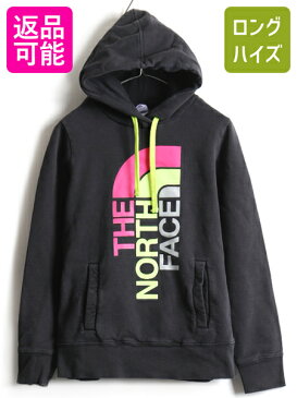 人気 黒 ■ ノースフェイス ビッグ ロゴ プリント スウェット フード パーカー ( レディース M ) 古着 The North Face トレーナー 裏起毛| US古着 中古 女性 ノース アウトドア スエット プリントパーカー フードパーカー ロゴパーカー プルオーバー ブラック アメカジ