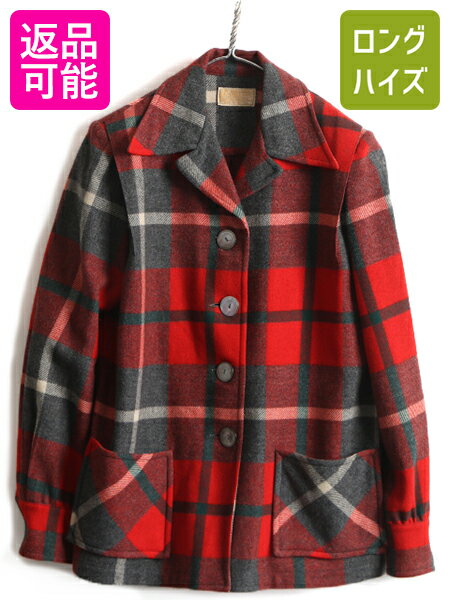 40s 50s ビンテージ USA製 ■ ペンドルトン ポケット付き チェック シャツ テーラード ジャケット ( レディース M 程) PENDLETON ブレザー | 古着 中古 40年代 50年代 アメリカ製 ウールシャツ チェックシャツ 長袖シャツ テーラード ウールジャケット シャツジャケットのサムネイル