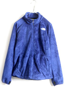 【8/30 6h限定 ポイント9倍!!】 ■ ノースフェイス フルジップ 毛長 フリース ジャケット ( レディース L ) 古着 The North Face ジャンパー ブルゾン ハイネック 青 紺| 中古 アウトドア フリースジャケット ノース もこもこ ジップアップ ワンポイント ロゴ刺繍 無地 ブル