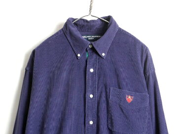 【8/30 24h限定 ポイント5倍!】 90s 大きいサイズ XL ■ ラルフローレン ゴルフ 細畝 コーデュロイ 長袖 ボタンダウン シャツ ( メンズ ) 古着 90年代 POLO ポロ GOLF 紺| レディース 中古 ラルフ RALPH LAUREN 90's オールド ポケット付き 長袖シャツ ボタンダウンシャツ
