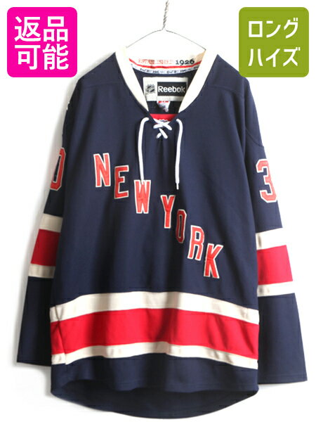 カナダ製 ■ リーボック NHL オフィシャル ニューヨーク レンジャーズ 長袖 ホッケー ジャージ ( 54 メンズ XL ) 古着 Reebok ゲームシャツ| 中古 大きいサイズ スポーツ NEW YORK RANGERS ユニフォーム ホッケージャージ ホッケーシャツ アイスホッケー メッシュ ネイビー