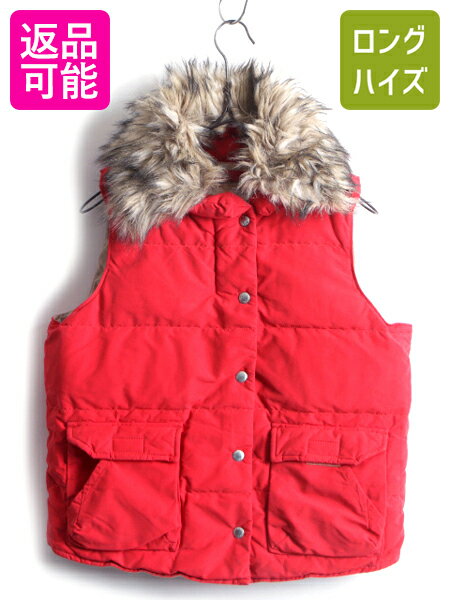 【8/18 10%OFFクーポン&最大半額!】 ■ DENIM&SUPPLY ラルフローレン ダウン ベスト ( レディース S 程) 古着 ポロ POLO デニム&サプライ 脱着 ファー付き フルジップ 重ね着| 中古 ラルフ RALPH LAUREN フェイクファー ダウンベスト コットンベスト ナイロンベスト レッド