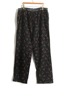 【スーパーSALE 最大半額&P6倍!!】 人気 黒 ■ POLO ポロ ラルフローレン ドッグ 総柄 プリント イージー パンツ ( メンズ L ) 古着 ポケット付き ルームウェア パジャマ 犬| 中古 ラルフ RALPH LAUREN ボトムス アンダー ウェア イージーパンツ ブラック モノグラム ゆった