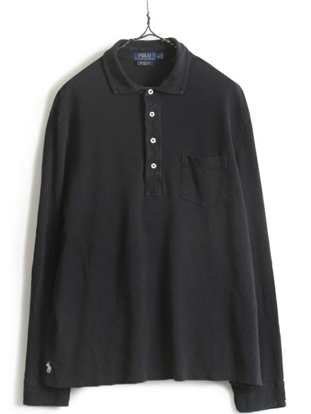【スーパーSALE 最大半額&P6倍!!】 大きいサイズ XL 人気 黒 ■ POLO ポロ ラルフローレン 鹿の子 長袖 ポロシャツ ( メンズ ) 古着 長袖シャツ ポニー刺? 無地 ポケット付き| レディース 中古 RALPH LAUREN ラルフ 長袖ポロシャツ 無地シャツ FEATHERWEIGHT MESH フェザー