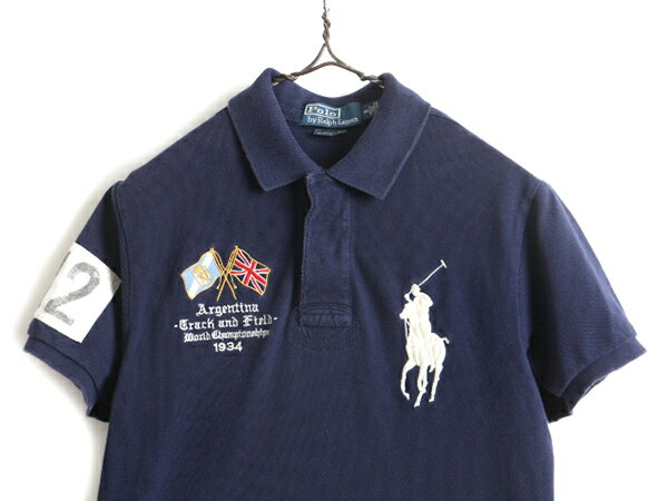 希少サイズ S ビッグポニー ■ アルゼンチン 代表 POLO ポロ ラルフローレン 鹿の子 半袖 ポロシャツ ( メンズ ) 古着 ラガーシャツ タイプ| レディース 中古 ラルフ RALPH LAUREN 半袖シャツ 半袖ポロシャツ ラグビー ラガー ラグビーシャツ カノコ 国旗 ネイビー 紺 ナン