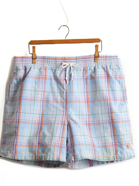 【8/18 10%OFFクーポン&最大半額!】 ■ POLO ポロ ラルフローレン チェック ショートパンツ ( メンズ L ) 古着 ライナー付き スイム ショーツ 半パン 短パン 海パン ポニー刺繍| 中古 ラルフ RALPH LAUREN サーフパンツ 水着 スイムショーツ マルチカラー ワンポイント トラ