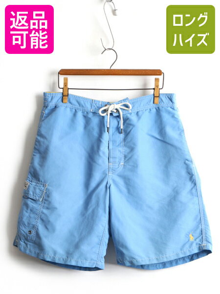 【8/18 10%OFFクーポン&最大半額!】 ■ POLO ポロ ラルフローレン ナイロン ショートパンツ ( メンズ L ) 古着 ショーツ 半パン 短パン 海パン ライナー付き スイムショーツ 青| 中古 ラルフ RALPH LAUREN スイム 水着 サーフパンツ ボードショーツ ハーフパンツ ワンポイ