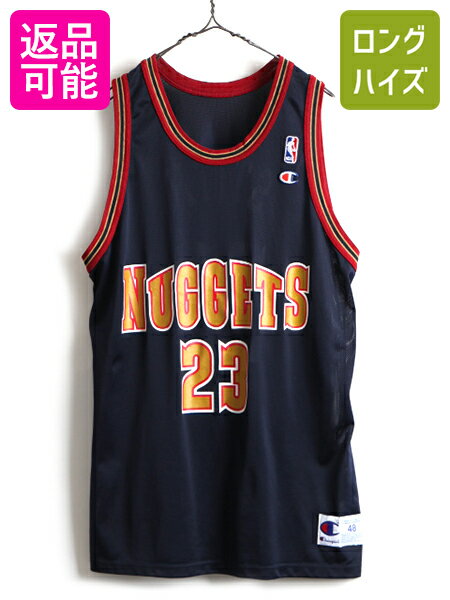 90s USA製 ■ チャンピオン NBA デンバー ナゲッツ タンクトップ ( 48 メンズ XL 程) 古着 90年代 ゲームシャツ Champion NUGGETS メッシュ| 中古 90's アメリカ製 米国製 オールド 大きいサイズ バスケ バスケットボール ナンバリング Jalen Rose ネイビー 紺 ユニフォーム