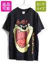 【マラソン28h限定10%OFFクーポン&P5倍】 90s USA製 ■ ワーナー タズマニアンデビル プリント 半袖 Tシャツ ( メンズ レディース L ) 古着 90年代 オールド ルーニー テューンズ 黒| 古着 中古 90's アメリカ製 アニメ アメキャラ シングルステッチ 半袖Tシャツ キャラクタ