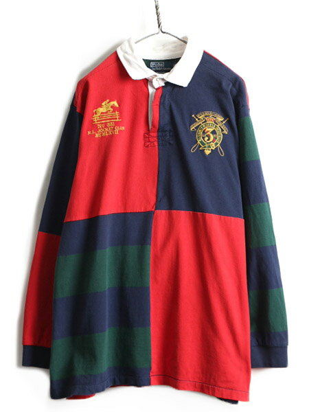 【スーパーSALE 最大半額&P6倍!!】 90s 大きいサイズ XXL ■ POLO ポロ ラルフローレン クレイジー パターン 長袖 ラガーシャツ ( メンズ ) 古着 ラグビー 90年代 オールド| 中古 90's ラルフ RALPH LAUREN 長袖シャツ ラガー ラグビーシャツ ポロシャツ 長袖ポロシャツ パ