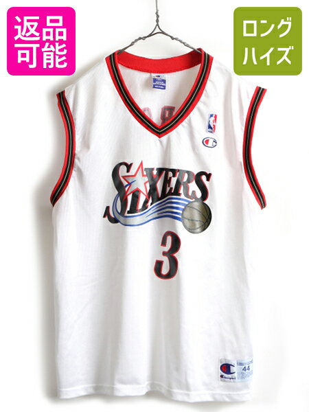 00s ■ チャンピオン NBA セブンティシクサーズ タンクトップ ( メンズ L ) 古着 00年代 オールド ゲームシャツ Champion メッシュ 76ers| 中古 00's Philadelphia フィラデルフィア バスケ バスケットボール ナンバリング ユニフォーム ホワイト 白 目つき 目あり US古着