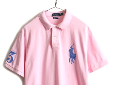 ビッグポニー 大きいサイズ XL ■ POLO ポロ ラルフローレン 鹿の子 半袖 ポロシャツ ( メンズ ) 古着 半袖シャツ ナンバリング ポニー刺?| 中古 ラルフ RALPH LAUREN 半袖ポロシャツ カスタムスリムフィット カノコ ワンポイント コットン CUSTOM SLIM FIT ピンク