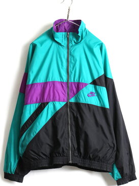 【8/25 6h限定 ポイント9倍!!】 90s 初期 銀タグ 大きいサイズ XL ■ ナイキ フルジップ ナイロン ジャケット ( メンズ ) 古着 NIKE ハイネック スウォッシュ ジャンパー| 中古 90's 90年代 オールド ナイロンジャケット ブルゾン スウッシュ ウインドブレーカー シャカシャ