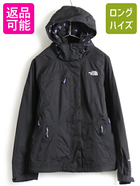 US企画 人気 黒 ■ ノースフェイス Hyvent 総柄 ライナー付き マウンテンパーカー ジャケット ( レディース M )古着 The North Face マンパ| 中古 古着 日本未発売 アウトドア ノース ナイロンジャケット ジャンパー ブルゾン ワンポイント ブラック ハイベント フルジップ