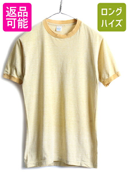 70s USA製 ビンテージ ■ スプルース 無地 リンガー 半袖 Tシャツ ( M 小さめ メンズ S 程) 古着 MAYO Spruce 70年代 霜降り イエロー 無地| 中古 70's アメリカ製 米国製 半袖Tシャツ 無地Tシャツ リンガーTシャツ シングルステッチ クルーネック 無地T 黄色 2トーン US古着