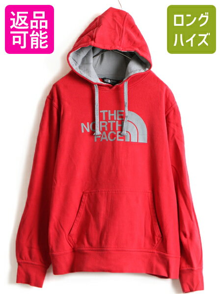 【スーパーSALE 最大半額&P6倍!!】 ■ ノースフェイス プリント スウェット フード パーカー メンズ L / 古着 The North Face トレーナー プルオーバー 裏起毛 赤 灰 2トーン| 中古 ノース アウトドア スエット フードパーカー ロゴパーカー プリントパーカー ビックロゴ フ