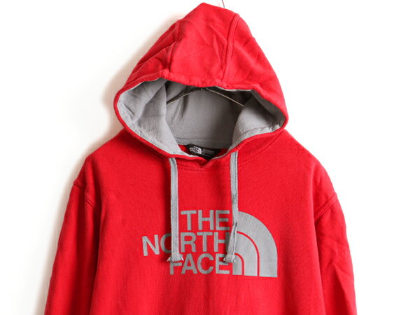 【スーパーSALE 最大半額&P6倍!!】 ■ ノースフェイス プリント スウェット フード パーカー メンズ L / 古着 The North Face トレーナー プルオーバー 裏起毛 赤 灰 2トーン| 中古 ノース アウトドア スエット フードパーカー ロゴパーカー プリントパーカー ビックロゴ フ