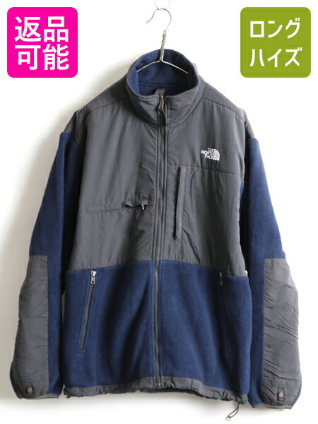 ■ ノースフェイス デナリ ジャケット ( メンズ L ) 古着 The North Face DENALI フルジップ フリース ナイロン ブルゾン 2トーン 灰 紺| 中古 アウトドア ノース フリースジャケット ジャンパー デナリジャケット ポーラテック POLARTEC ワンポイント グレー ネイビー