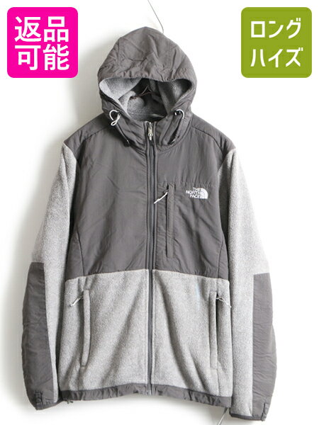 ■ ノースフェイス フード付き デナリ ジャケット ( レディース L ) 古着 The North Face ブルゾン パーカー フリース ナイロン 切替 濃灰| 中古 ノース Denali Hoodie アウトドア フリースジャケット ジャンパー フーディ ポーラテック 2トーン 灰 グレー チャコールグレー