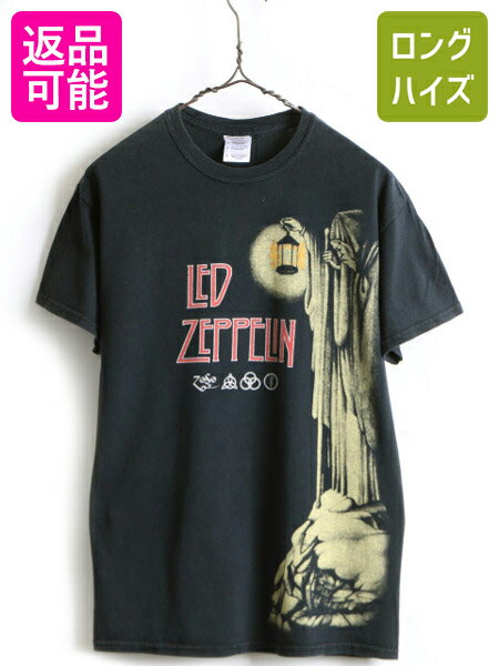 楽天古着ヴィンテージショップLong his人気 黒 ■ レッドツェッペリン プリント 半袖 Tシャツ （ メンズ M ） 古着 Led Zeppelin バンドT ロックT プリントTシャツ ヘビーウェイト| 中古 半袖Tシャツ バンドTシャツ ロックTシャツ プリントT バンT ブラック ヘビーオンス クルーネック カットソー アメカジ US古着