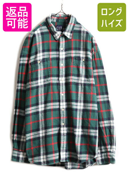  90s 大きいサイズ XL ■ OLD GAP チェック 長袖 フランネル シャツ ( メンズ ) 古着 90年代 オールド ギャップ ネルシャツ ネル 長袖シャツ| 中古 90's チェックシャツ フランネルシャツ コットン コットンシャツ ポケット付き ヘビー