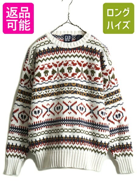 OLD GAP ノルディック コットン ニット セーター ( レディース M メンズ S 程) 90s 古着 90年代 紺タグ オールド ギャップ ヘビーウェイ...