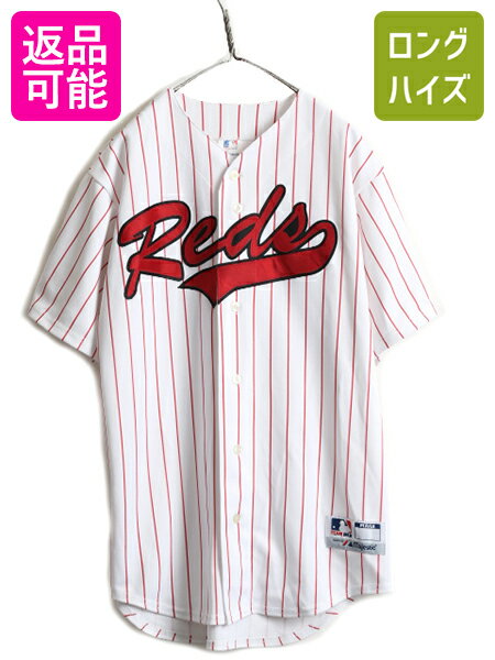 【5/20 6h限定 ポイント8倍!!】 90s USA製 ■ MLB オフィシャル Majestic シンシナティ レッズ ベースボール シャツ ( メンズ L ) ゲームシャツ ユニホーム メジャーリーグ| 古着 中古 90年代 90's アメリカ製 オールド マジェスティック REDS 赤 白 ベースボールシャツ ユ