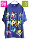  90s 大きいサイズ XL 程■ ディズニー オフィシャル ミッキー プリント 半袖 Tシャツ メンズ レディース / 90年代 DISNEY キャラクター 青| 古着 中古 90's オールド ミッキーマウス ブルー イラスト ヘビーウェイト 半袖Tシャツ プリン