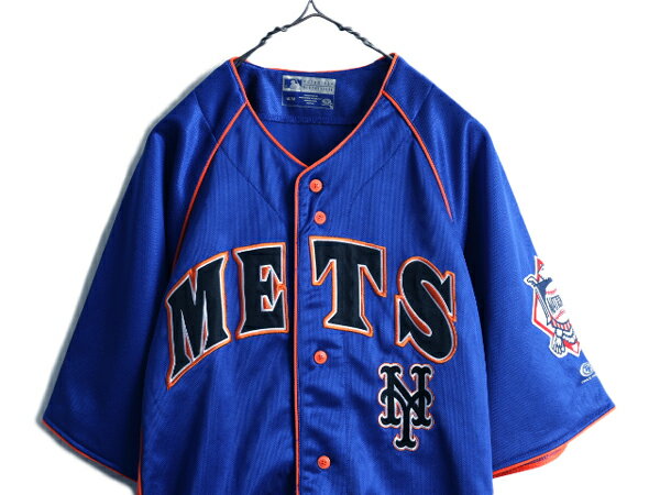 【5/15 24h限定 最大半額SALE&P8倍!】 ■ MLB オフィシャル TRUE FAN メッツ 半袖 ベースボール シャツ メンズ M 古着 ユニフォーム ゲームシャツ 大リーグ 野球 メジャーリーグ| 中古 トゥルーファン NY METS 青 オレンジ 2トーン 半袖シャツ ベースボールシャツ ユニホー 3