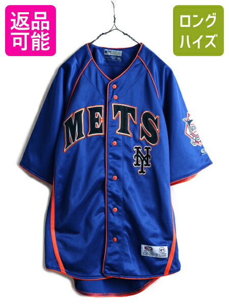 【5/15 24h限定 最大半額SALE&P8倍!】 ■ MLB オフィシャル TRUE FAN メッツ 半袖 ベースボール シャツ メンズ M 古着 ユニフォーム ゲームシャツ 大リーグ 野球 メジャーリーグ| 中古 トゥルーファン NY METS 青 オレンジ 2トーン 半袖シャツ ベースボールシャツ ユニホー 1