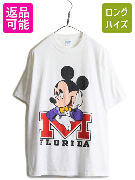  90s USA製 ■ ディズニー オフィシャル ミッキー プリント 半袖 Tシャツ メンズ レディース L 古着 90年代 オールド キャラクター ホワイト| 中古 90's アメリカ製 米国製 白 ミッキーマウス DISNEY イラスト アート 半袖Tシャツ プリ