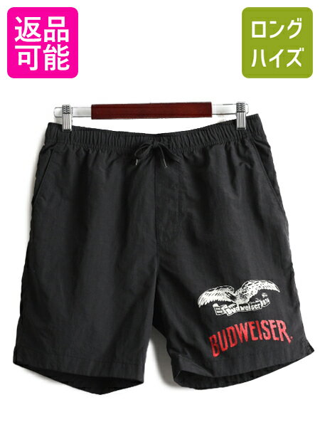 【6/2 10%OFFクーポン 23:59まで!】 US企画 ■ パクサン バドワイザー ナイロン ショート パンツ ( メンズ M ) PACSUN Budweiser 企業 水着 スイム サーフ ショーツ 短パン 黒| 古着 中古 日本未発売 ビール 企業物 ブラック オフィシャル 半パン ハーフパンツ スイムショー