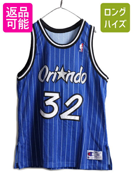 90s USA製 ■ チャンピオン NBA オフィシャル マジック タンクトップ 48 メンズ XL 程 90年代 Champion ゲームシャツ ユニホーム シャック| 古着 中古 90’s アメリカ製 オールド シャキール オニール ストライプ ユニフォーム タンク ノースリーブ バスケ メッシュ 重ね着